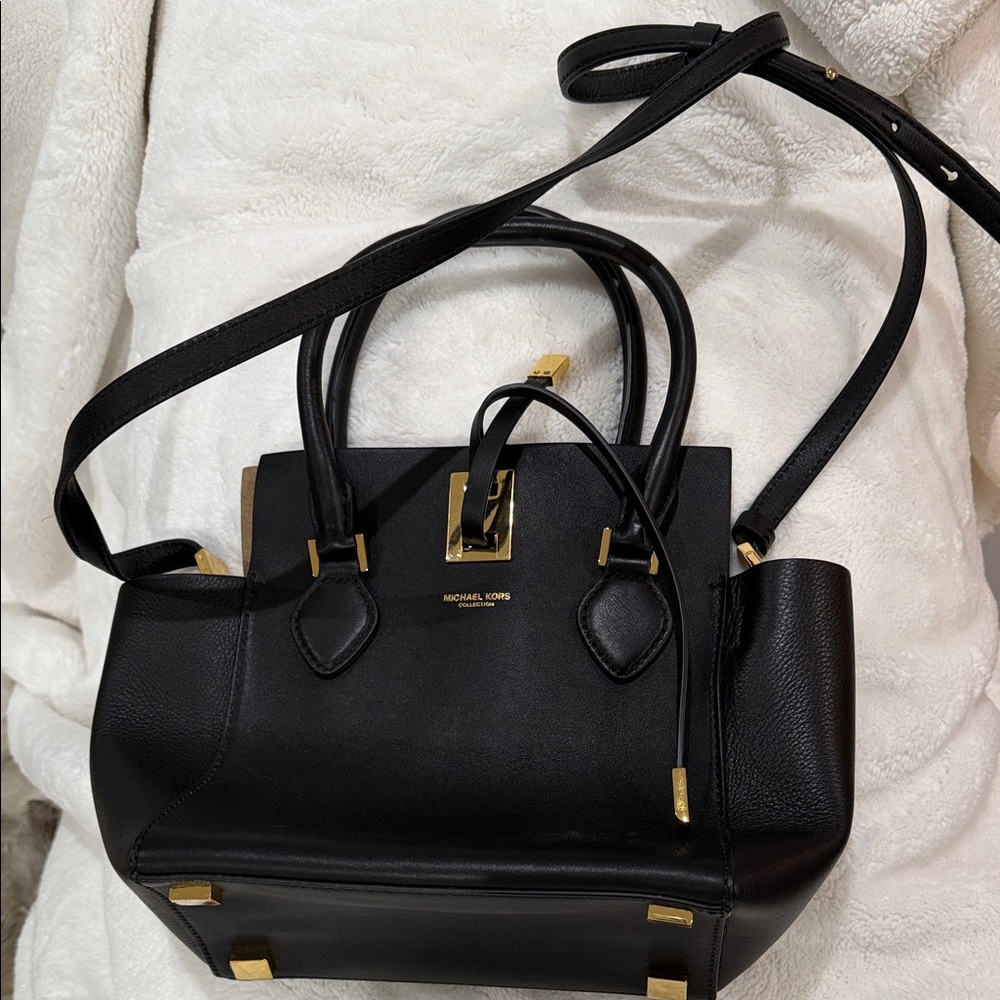 Michael Kors Collection Black Satchel with Gold hardware